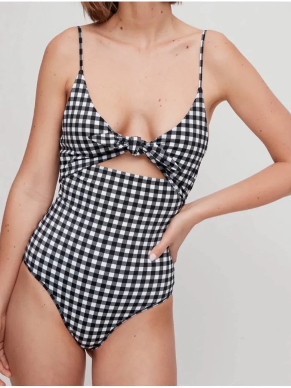 Aritzia Wilfred Noé Bodysuit Swim Suit Gingham Front Tie Cut Out Size Small